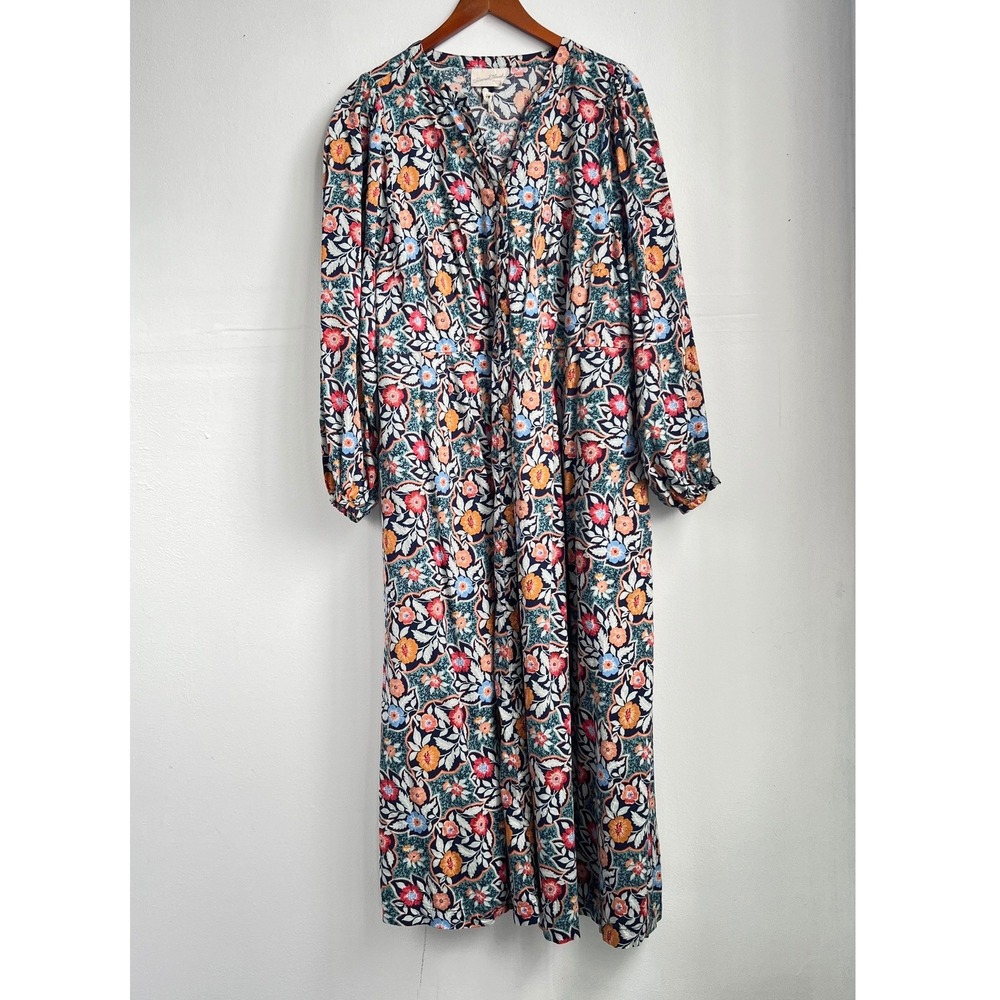 Universal Thread Floral Botanical Midi Dress‎ Navy Blue Orange Button Front 1X
